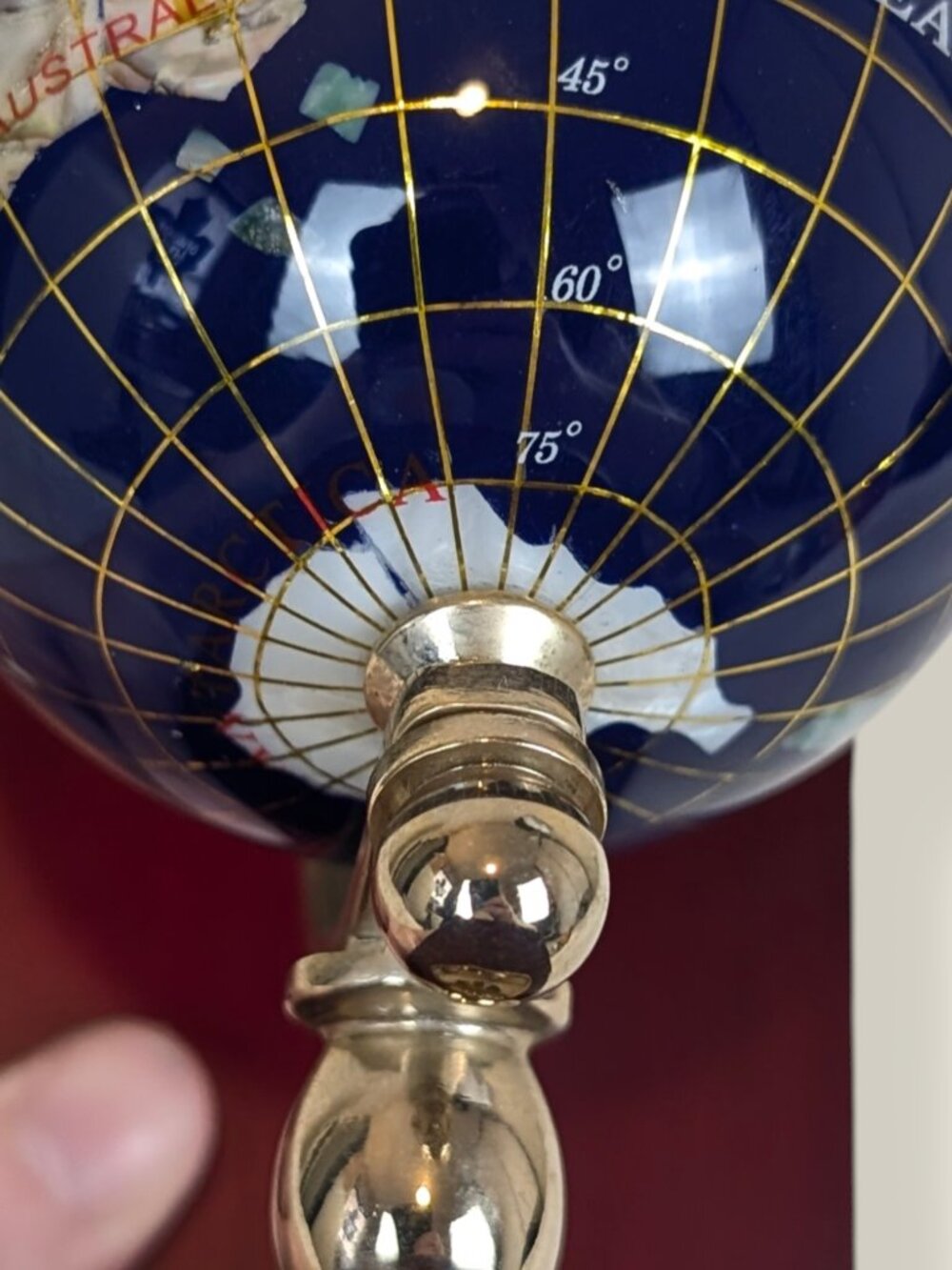 Large Lapis Lazuli Semi-Precious Stone Globe on Wood Base - Picture 7 of 9